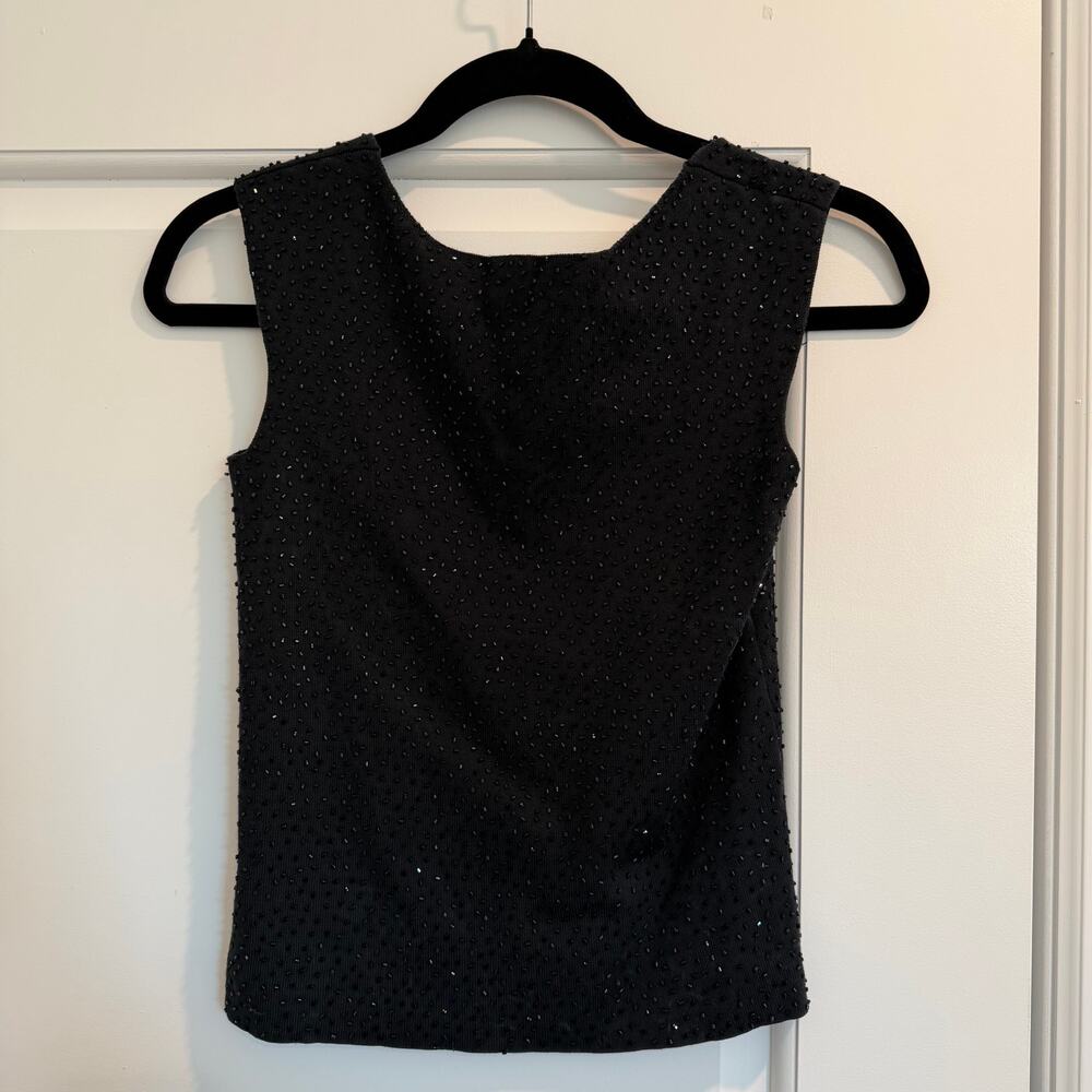 Ann Taylor Black Beaded Silk Knit Sleeveless Top Petite XSP